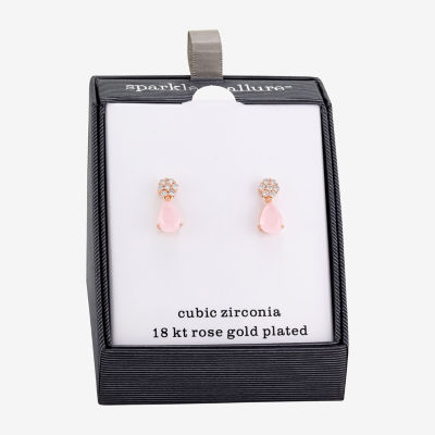 Sparkle Allure Womens Pink Cubic Zirconia 18K Rose Gold Over Brass Flower Drop Earrings