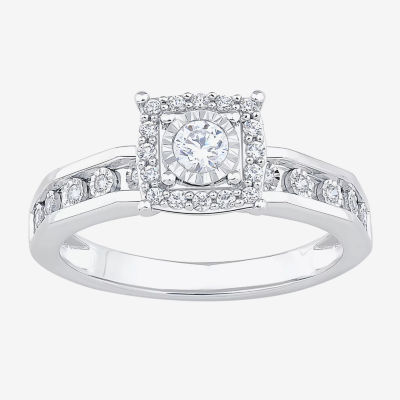 Unisex Adult 3/8 CT. T.W. Natural White Diamond 10K White Gold Halo Side Stone Ring Set