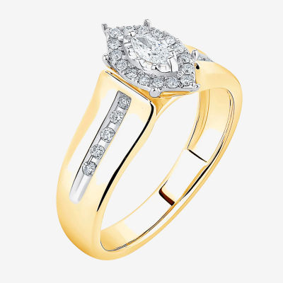 Unisex Adult 3/8 CT. T.W. Natural White Diamond 10K Gold Marquise Side Stone Halo Bridal Set