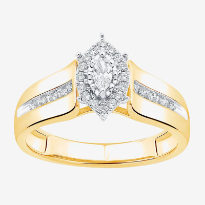Unisex Adult 3/8 CT. T.W. Natural White Diamond 10K Gold Marquise Side Stone Halo Bridal Set