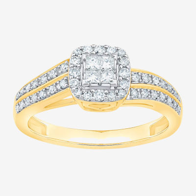 Unisex Adult 1/2 CT. T.W. Natural White Diamond 10K Two Tone Gold Side Stone Halo Bridal Set