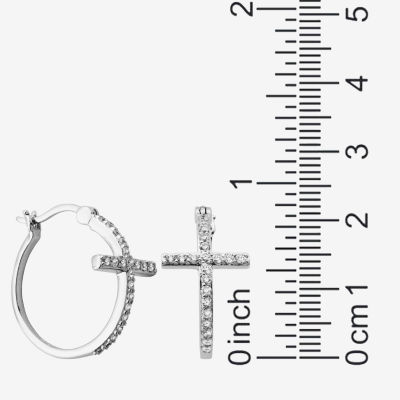 DiamonArt® Cubic Zirconia Sterling Silver Cross Hoop Earrings