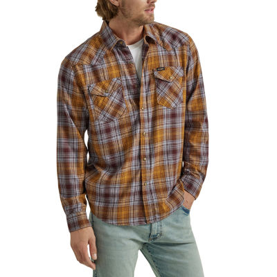 Wrangler® Mens Regular Fit Long Sleeve Plaid Button-Down Shirt