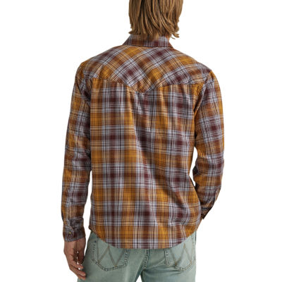 Wrangler® Mens Regular Fit Long Sleeve Plaid Button-Down Shirt