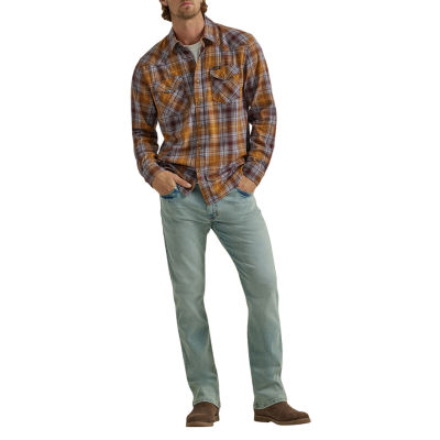 Wrangler® Mens Regular Fit Long Sleeve Plaid Button-Down Shirt