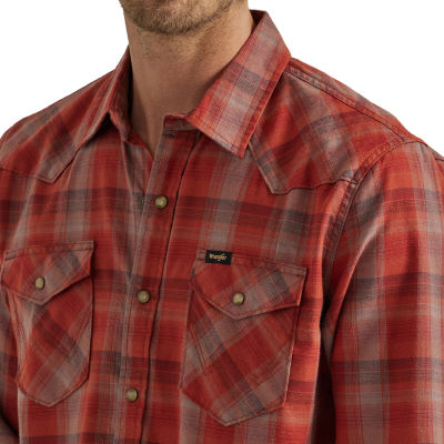 Wrangler® Mens Regular Fit Long Sleeve Plaid Button-Down Shirt