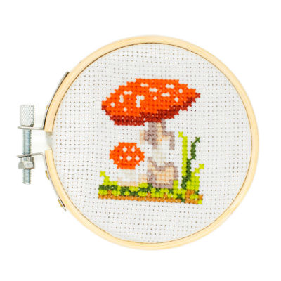 Kikkerland Mini Cross Stitch Mushroom Embroidery Kit