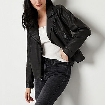 Scoop Women's Faux Leather Moto Jacket, Size: Large, Black