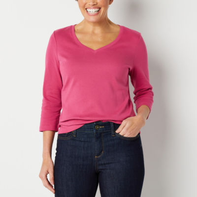 St. John's Bay Womens Tall V Neck 3/4 Sleeve TShirt JCPenney