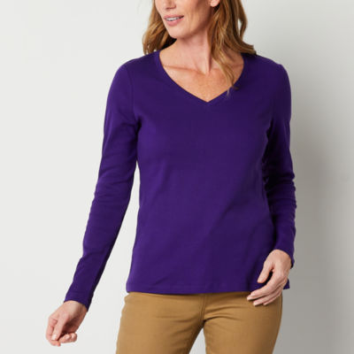 St. John's Bay Womens Tall V Neck Long Sleeve T-Shirt