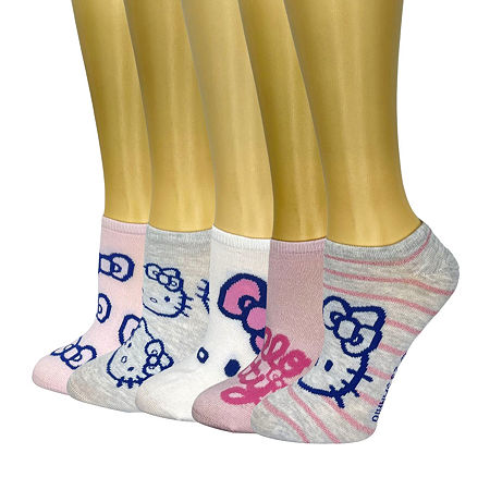 5 Pair Hello Kitty Low Cut Socks Womens, 9-11, Pink