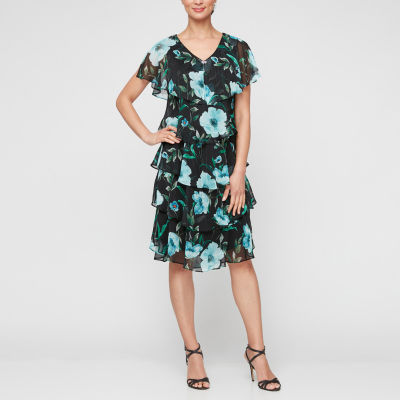 S. L. Fashions Womens Short Sleeve Floral Shift Dress