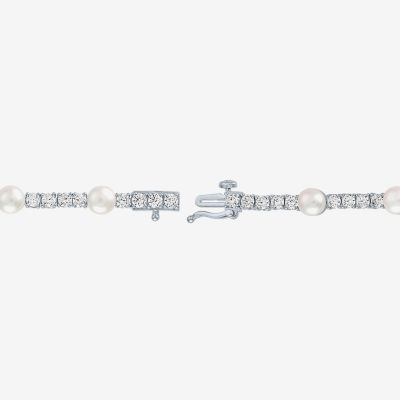 Womens Cultured Freshwater Pearl & Cubic Zirconia Sterling Silver Over Brass Bracelet