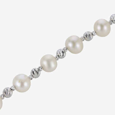 Cultured Freshwater Pearl & Brilliance Bead Sterling Silver Bracelet