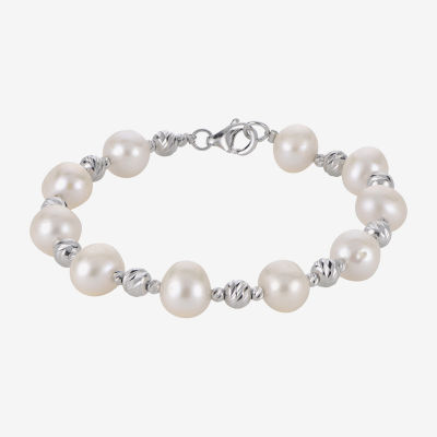 Cultured Freshwater Pearl & Brilliance Bead Sterling Silver Bracelet