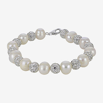 White Cultured Freshwater Pearl ID Identification Bracelet Sterling Silver White Cultured Freshwater Pearl ID Identification Bracelet Sterling Silver