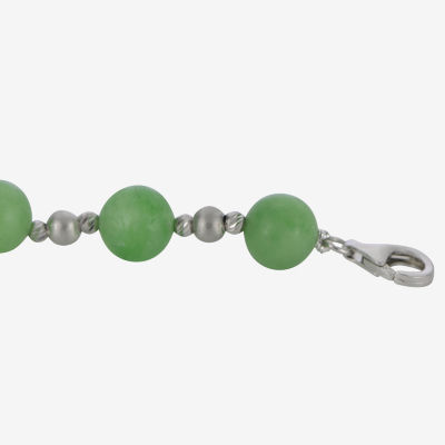 Genuine Green Jade Sterling Silver Beaded Bracelet