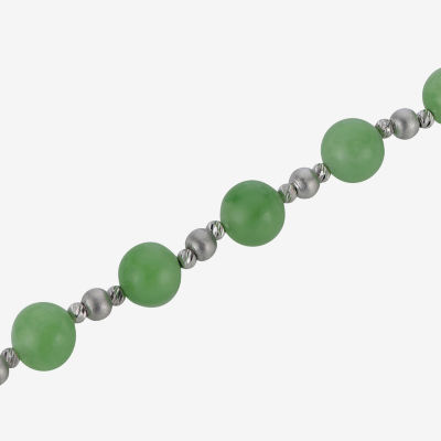 Genuine Green Jade Sterling Silver Beaded Bracelet