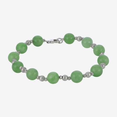 Genuine Green Jade Sterling Silver Beaded Bracelet