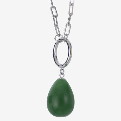 Womens Genuine Green Jade Sterling Silver Pendant Necklace