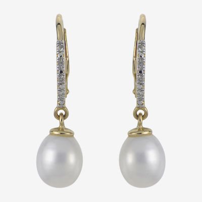 White Cultured Freshwater Pearl 14K Gold Over Silver Drop Earrings