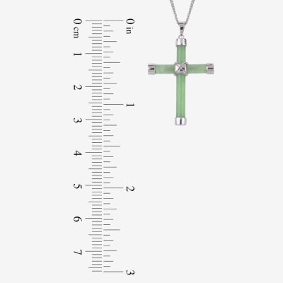 Womens Genuine Green Jade Sterling Silver Cross Pendant Necklace