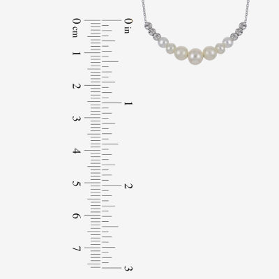 Womens White Cultured Freshwater Pearl Sterling Silver Collar Necklace