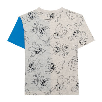 Disney Collection Little & Big Boys Crew Neck Short Sleeve Lilo & Stitch Graphic T-Shirt