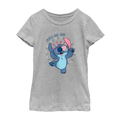 Disney Collection Little & Big Girls Crew Neck Short Sleeve Stitch Graphic T-Shirt