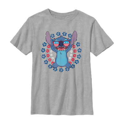 Disney Collection Little & Big Boys Crew Neck Short Sleeve Stitch Graphic T-Shirt