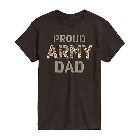 Mens Short Sleeve Proud Army Dad Graphic T-Shirt, Small, Brown