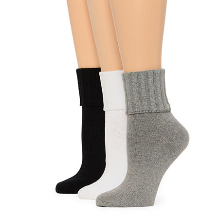 Mixit Thick Rib 3 Pair Turncuff Socks Womens, 4-10, Gray