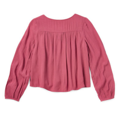 Thereabouts Little & Big Girls V Neck Long Sleeve Blouse