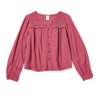 Thereabouts Little & Big Girls V Neck Long Sleeve Blouse