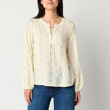 Frye And Co. Womens Split Tie Neck Long Sleeve Blouse, Xx-large, White