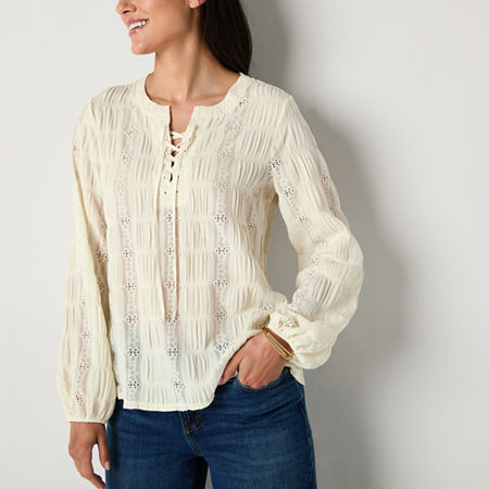 Frye And Co. Womens Split Tie Neck Long Sleeve Blouse, Xx-large, White