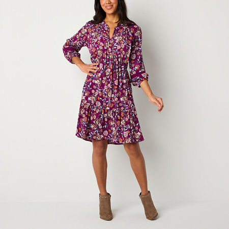 Frye And Co. Womens 3/4 Sleeve Floral Empire Waist Dress, X-large, Purple