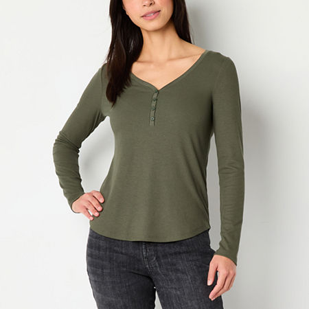 a.n.a Womens Long Sleeve Henley Shirt, Petite X-large, Green