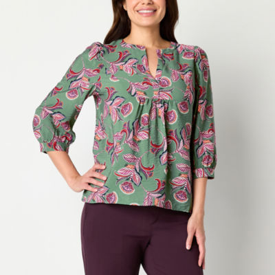 St. John's Bay Womens Split Crew Neck 3/4 Sleeve Blouse