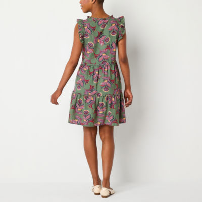 St. John's Bay Womens Sleeveless Floral A-Line Dress