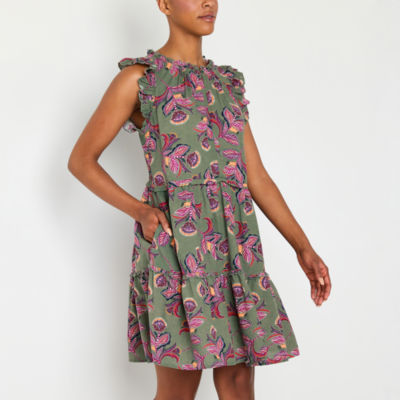 St. John's Bay Womens Sleeveless Floral A-Line Dress