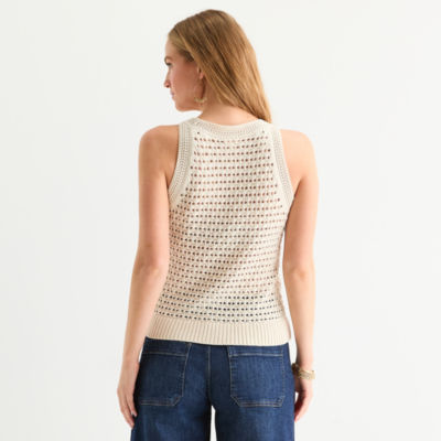 a.n.a Crochet Womens Crew Neck Sleeveless Pullover Sweater
