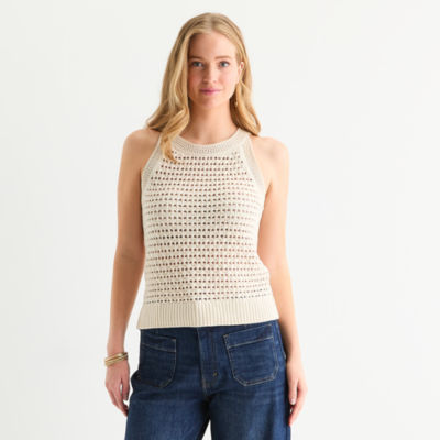 a.n.a Crochet Womens Crew Neck Sleeveless Pullover Sweater