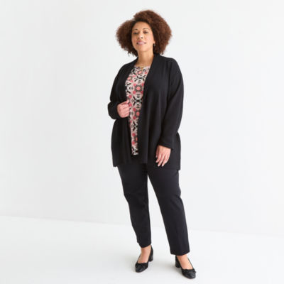 Liz Claiborne Plus Womens Long Sleeve Open Front Cardigan