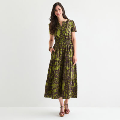 Be by CHETTA B Womens Short Sleeve Floral Maxi Dress