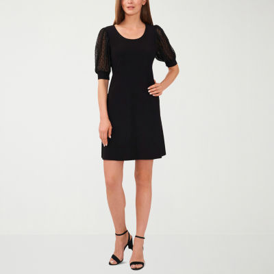 MSK Womens Short Sheer Clipdot Sleeve Shift Dress