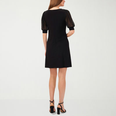 MSK Womens Short Sheer Clipdot Sleeve Shift Dress