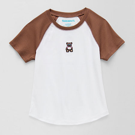 Thereabouts Little & Big Kid Girls Round Neck Short Sleeve T-Shirt, Medium (10-12), Brown