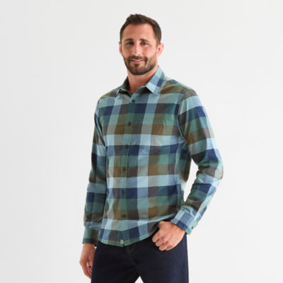 mutual weave Mens Long Sleeve Plaid Poplin Button-Down Shirt