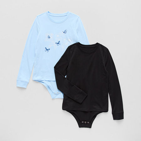 Thereabouts Little & Big Kid Girls Crew Neck Long Sleeve Adaptive 2-pc. Bodysuit, Small (7-8), Blue
